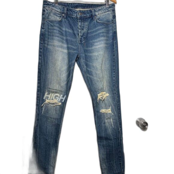 Ksubi Men Jean 36 Blue Van Winkle High Rage Distressed Patch Skinny Denim - Picture 2 of 8